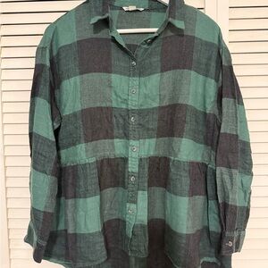 Green and Black Plaid American Eagle Smock Shirt